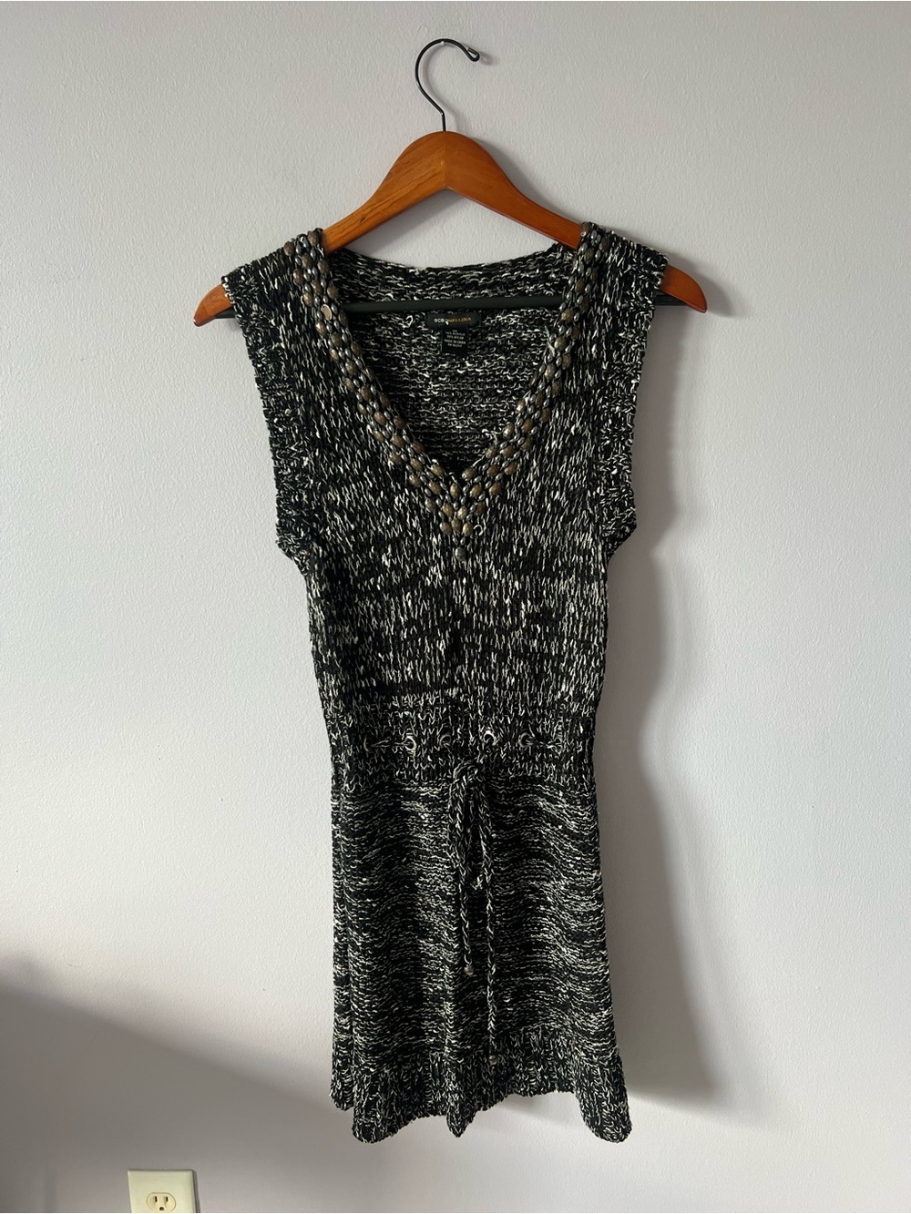 BCBGMaxAzria Black and White Marled V-Neck Knit Dress